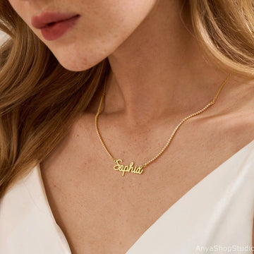 Dainty Name Necklace Crystal Chain