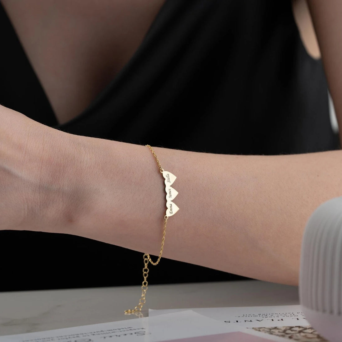 Family Name Engraved Hearts Bracelet