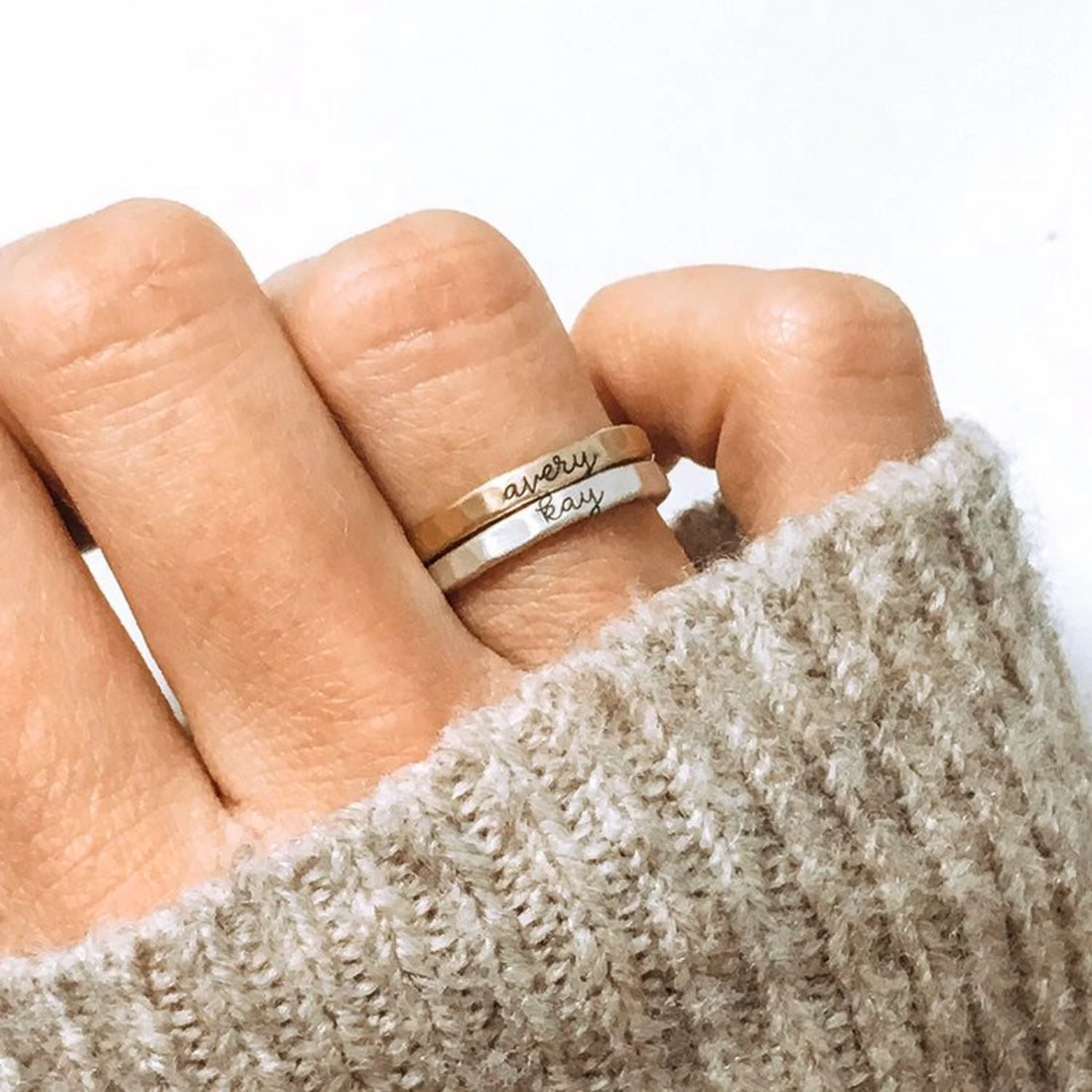 Stackable Cursive Name Ring