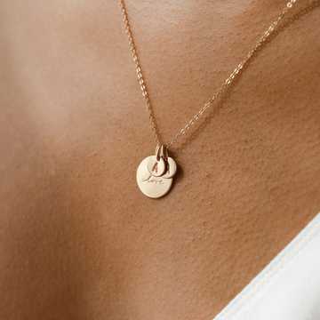 Engraved Disk Pendant Necklace with Mini Initial Tags